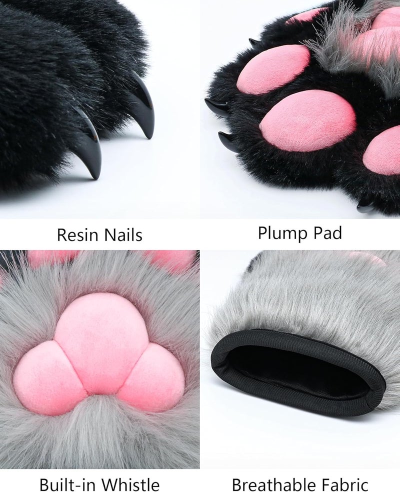 BNLIDES Cosplay Fursuit Paw Gloves Furry Claw Gloves Built-in Whistle Decompression Toys Costume Party Accessories for Adult - Image 2